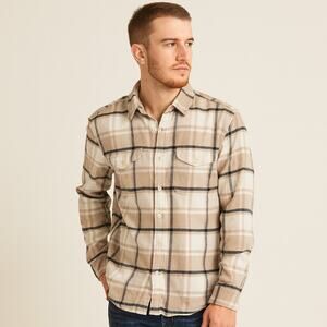 American Eagle Super Soft Men’s Large Flannel Shirt Tan Plaid 100% Cotton